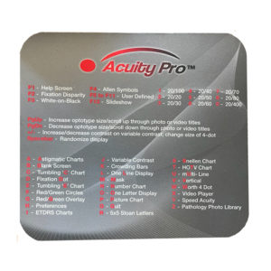 Acuity Pro Shortcuts Mouse Pad with acuity testing shortcuts and acuity scales for eye exams.