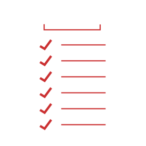 Red checklist illustration with check marks for task completion.