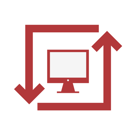 Red icon with arrow over monitor for Acuity Pro software upgrade.
