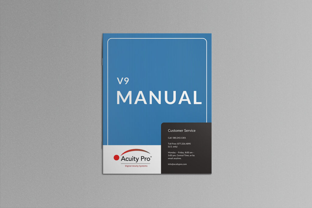 Acuity pro v9 manual cover showing customer service information
