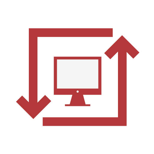 Acuity pro software updates icon with a computer screen and arrows indicating version upgrades.