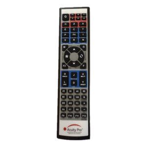 Acuity Pro Remote V10 featuring a compact, multi-functional design with labeled buttons for operating digital acuity systems.